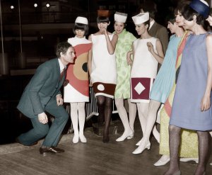 Pierre Cardin with his models, late 1960s